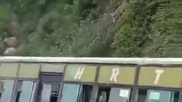Rock slide blocks a road in Dharampur, Gujarat state, India 🇮
