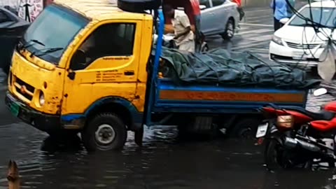 Trouble in Road During Rain In Dhaka