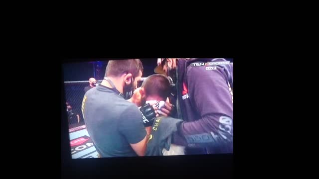 Khabib Nurmagomedov last moment in octagon.