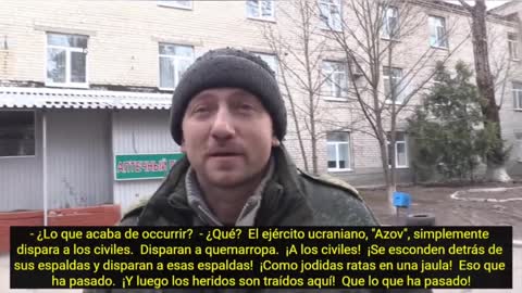 A Donetsk People's Republic officer talks about wounded civilians and other crimes committed by the Ukrainian Army