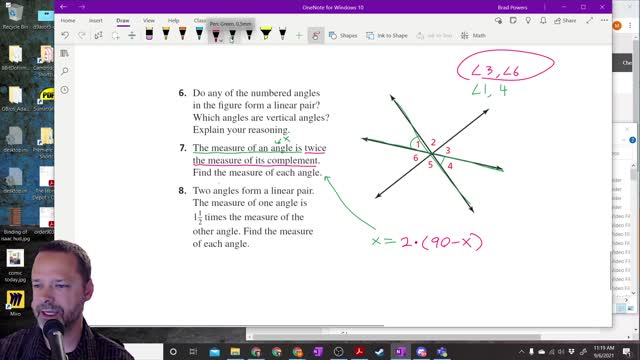 Geometry Section 1-6 - More Examples of Complements- Linear Pairs- and Vertical angles