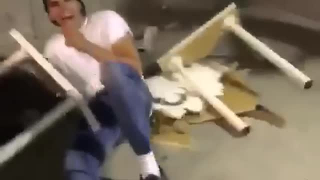 Break old white table with body