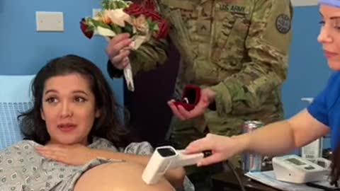 Disguised military boyfriend surprises pregnant wife!