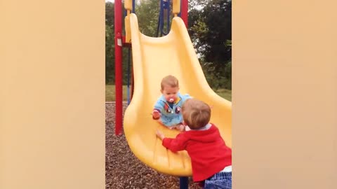 Funny Baby Playing Slide The First Time || 5-Minute Fails