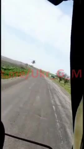 Ukraine War - A Russian Mi-35M helicopter accompanies a convoy in Ukraine