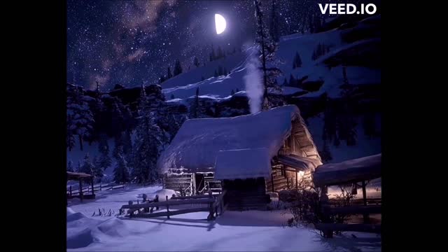 ❄Winter in Switzerland, Snowy Village, warm chalet, Peaceful Coffee Drinking, Relax night moonlight❄