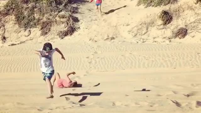 Collab copyright protection - kids beach run girl pink fall