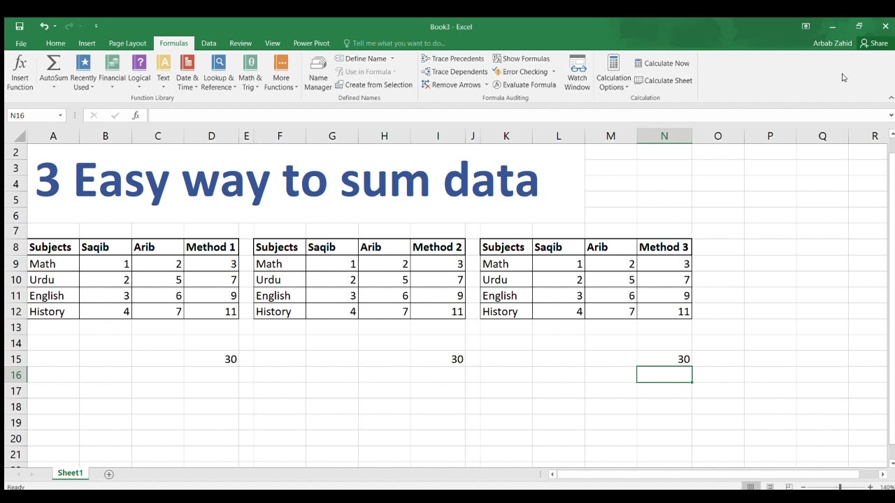 Knowledge Junction- Easy way to sum Data in Excel