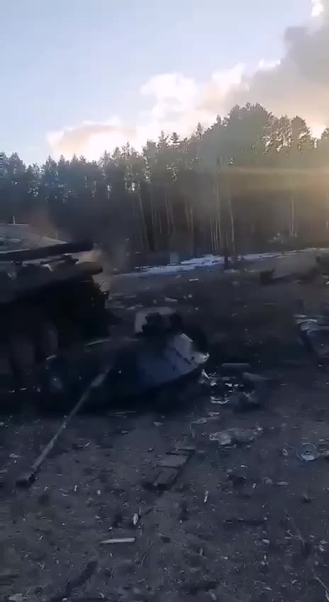 Russia attacks Ukraine - near Chernigiv, russian "Kamaz" and APC