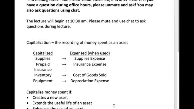 Bus 20N Lecture 15 - Capitalization & Intangible Assets