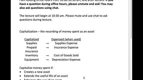 Bus 20N Lecture 15 - Capitalization & Intangible Assets