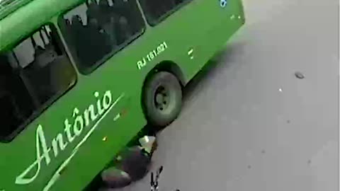 Biker's Terrifying Close Call with Bus