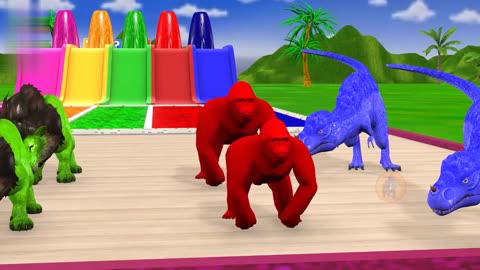 Paint_Animals Cow Tiger Elephant Gorilla Lion Leopard Fountain Crossing Animals Video