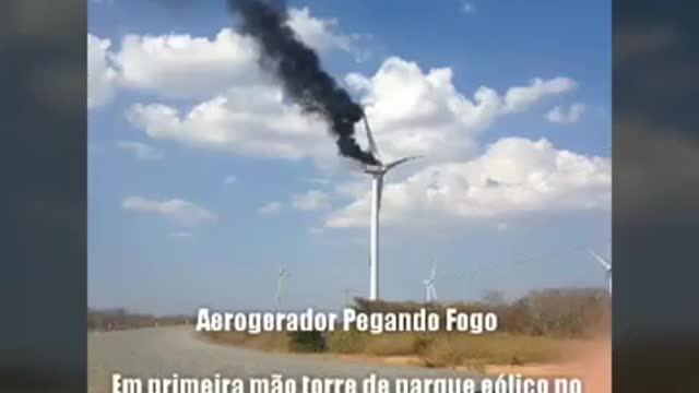 Wind turbine on fire in a wind farm in Ceará