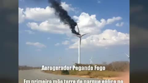 Wind turbine on fire in a wind farm in Ceará