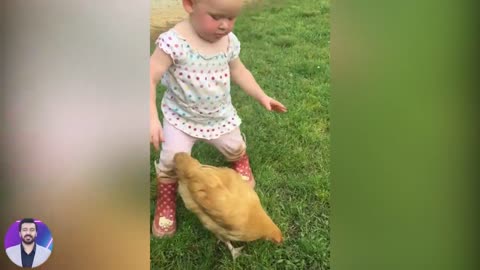 Funny and Cute Baby Moments Funny Baby Reaction When Play with Chicken | Funny Videos