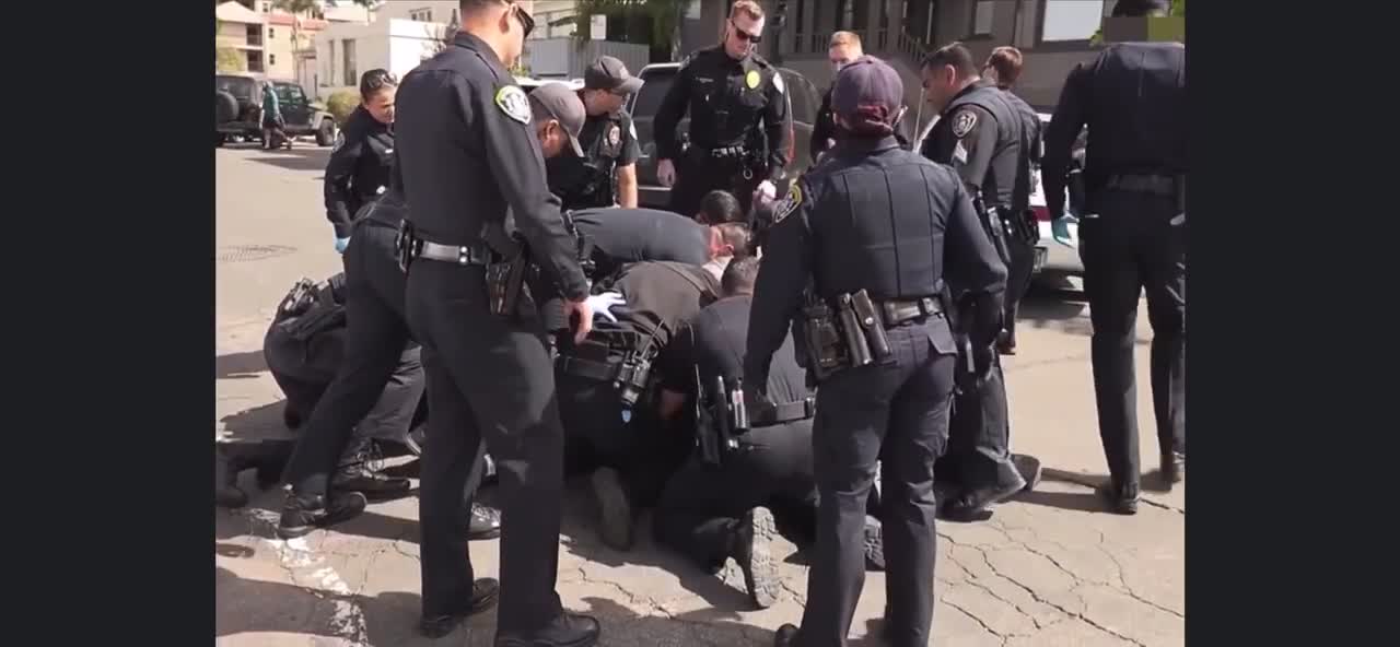 It takes 10 cops to take down one guy.