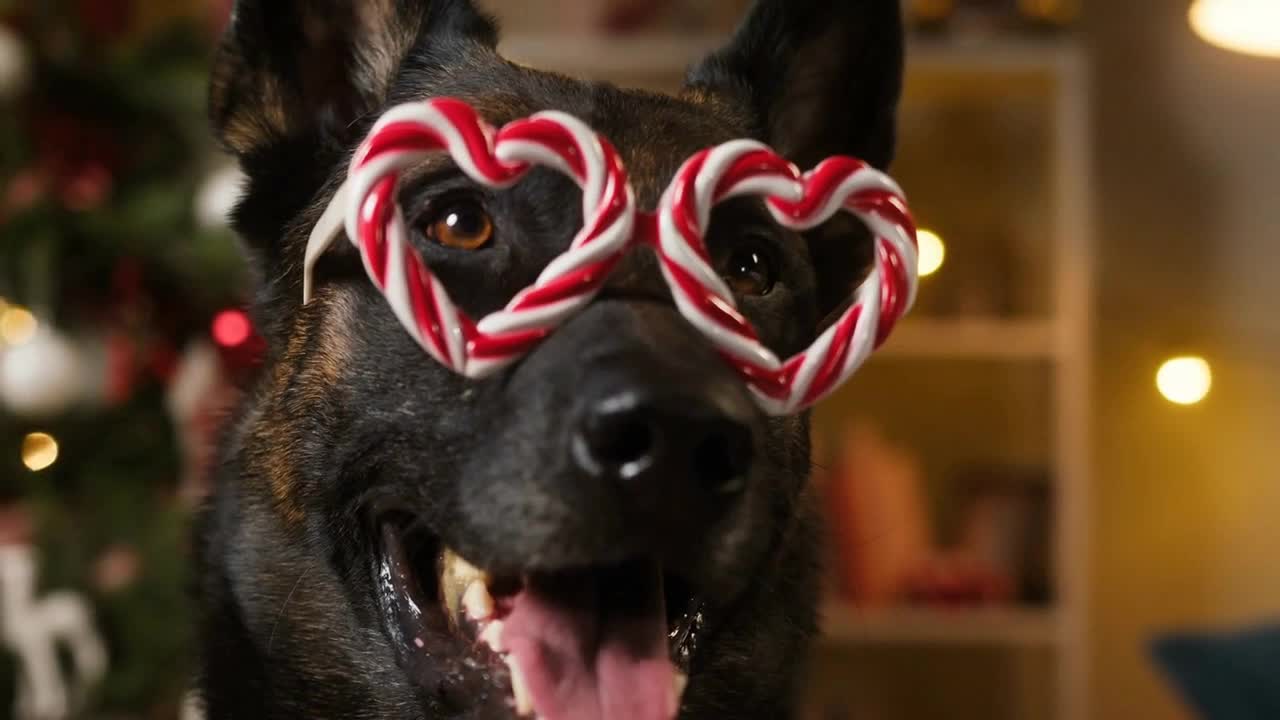 Dog wearing hearts glasses close-up