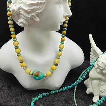 Natural turquoise with bumble bee smooth beads necklace fashionable jewelry gift06