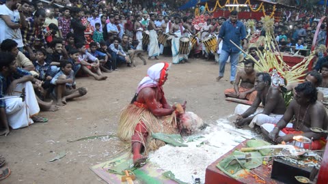 Theyyam having chicken raw