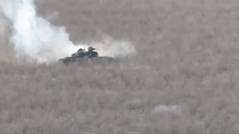 A Russian Tank Hits a Mine and Detonates