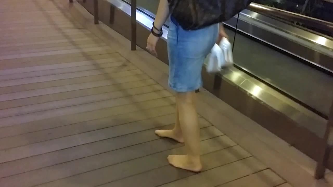 Walking without her heels...