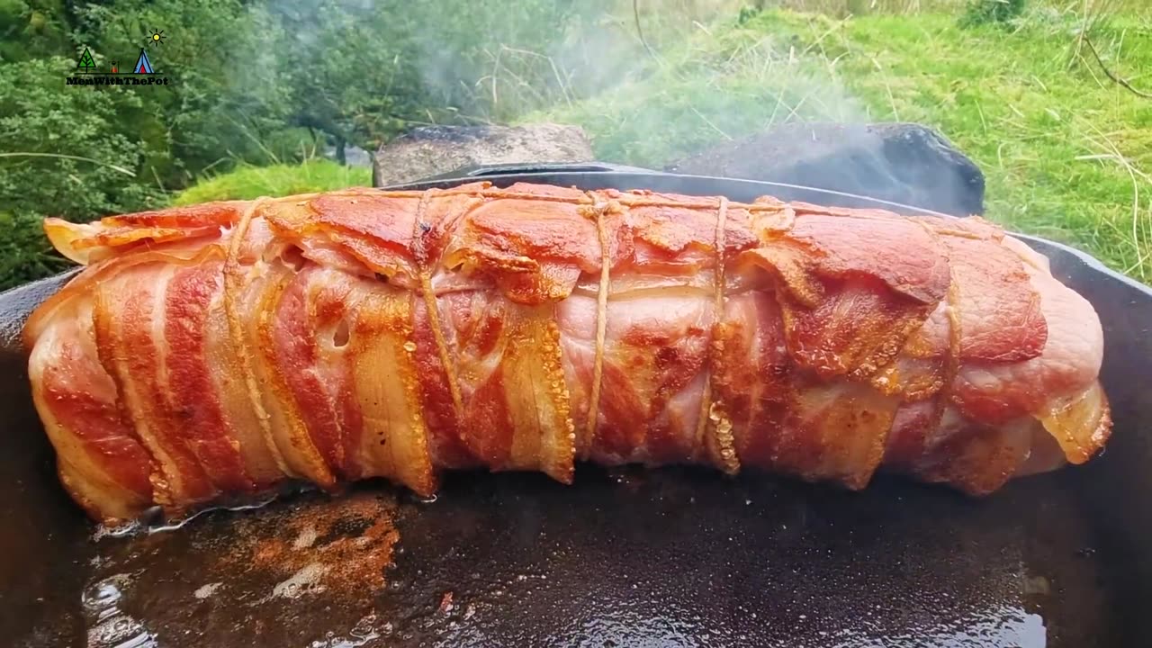 The Best Pork Loin! The taste in the forest in the rain is 5 times better