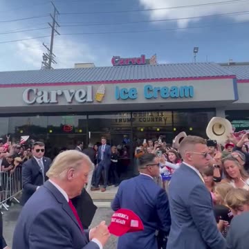 Huge Trump Crowd outside of Carvel Ice Cream Shop in Los Angeles, CA