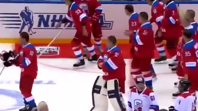 Putin falling in ice hockey