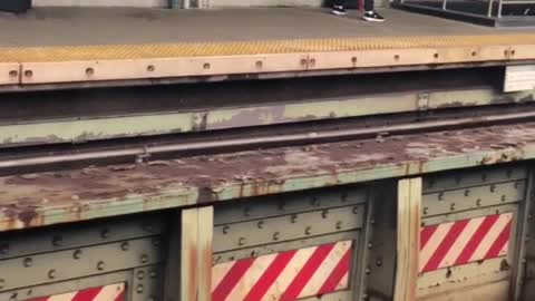 Guy does cable rope arm exercise at train stop