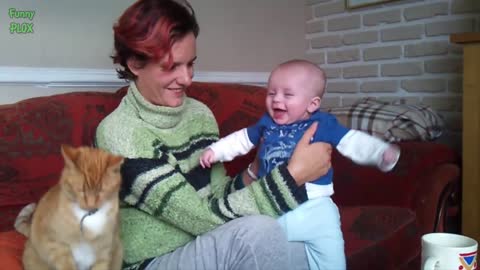 Funny Babies Laughing Hysterically at Cats