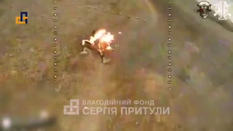 russian soldier defeats drone with gasoline