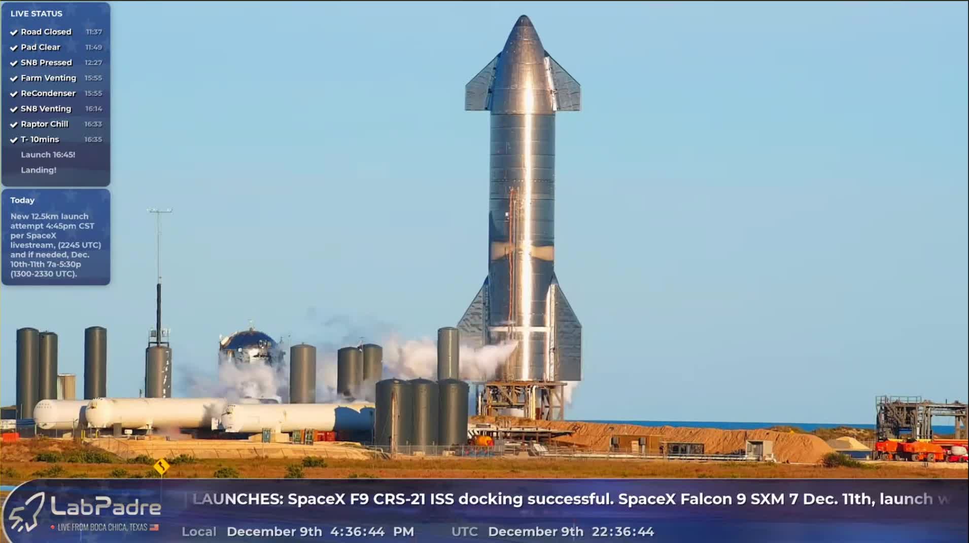 SpaceX SN8 Test Flight 12-09-2020