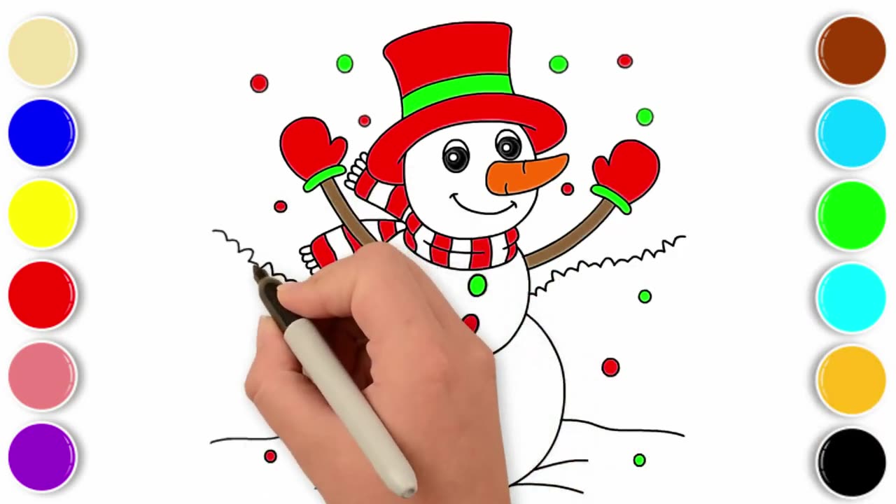 How to Draw Snowman Christmas Easy Step by Step and Coloring