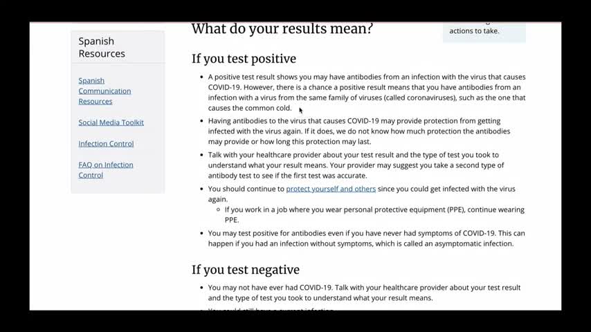 CDC website important Coronavirus antibody test information