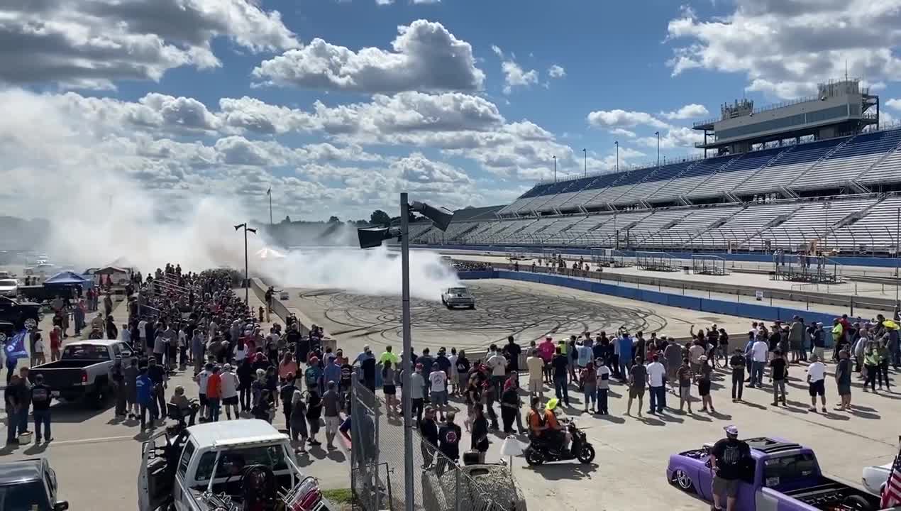 MotorMania Burnout Pit at Milwaukee Mile 1966 Plymouth Belvedere