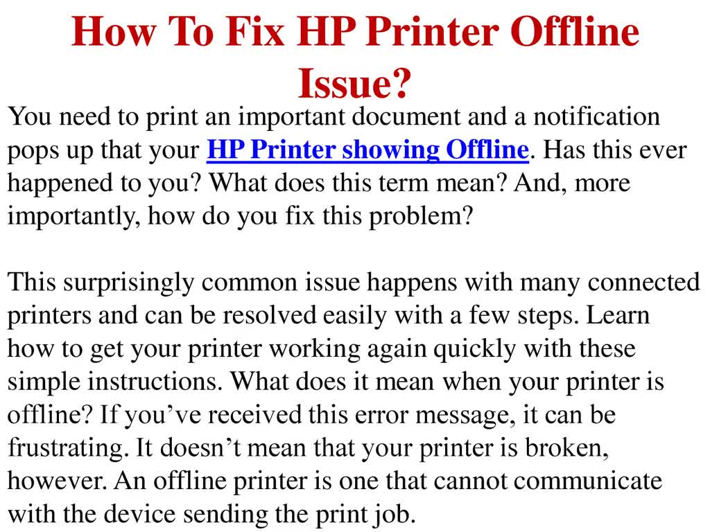 How To Fix HP Printer Offline Issue?