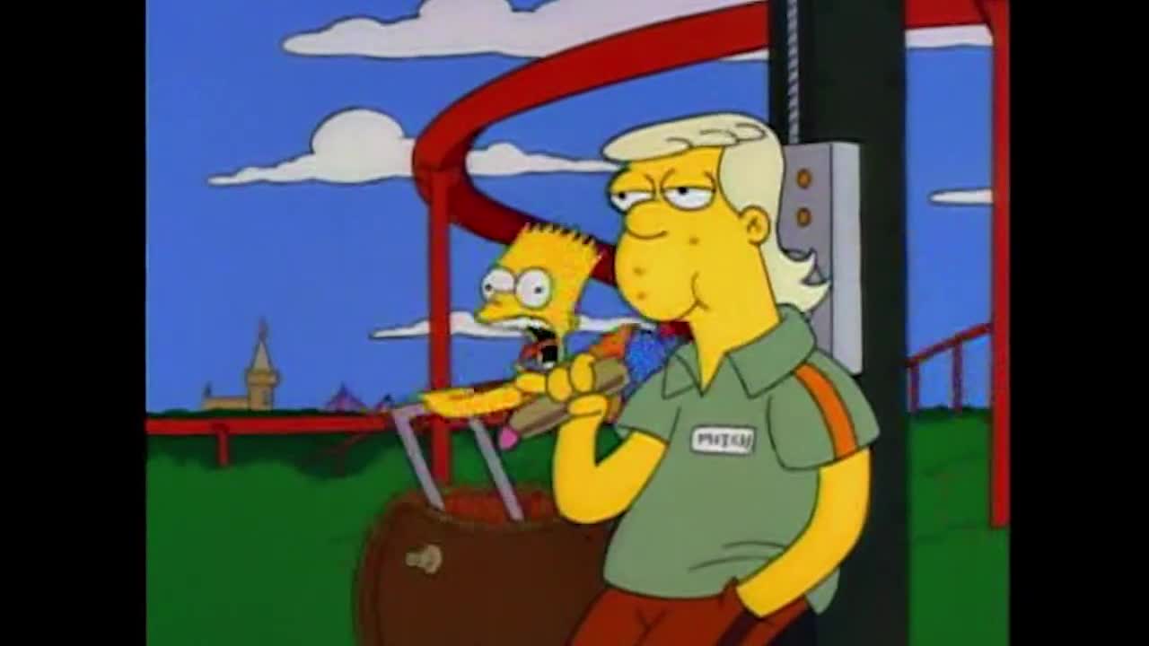 Bart almost falls off the roller coaster - the simpsons