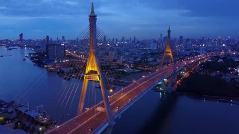 Bridge and Bhumiphol river in Bangkok, Thailand