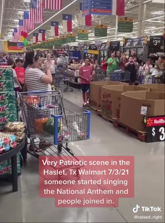 Patriots at Texas Walmart Break Out in Inspiring National Anthem Rendition