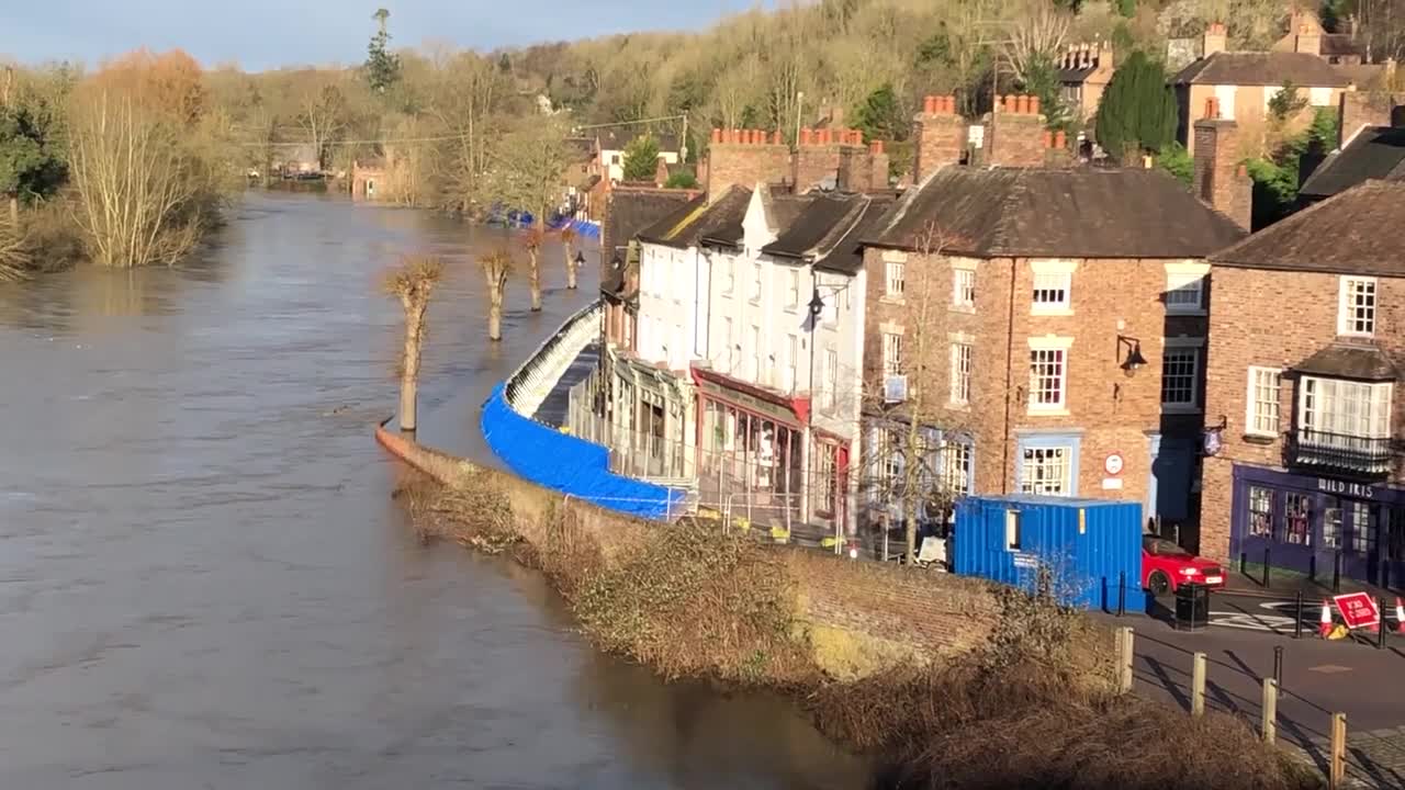 Houses alongside River Severn get flooded after high winds and wet weather hit U