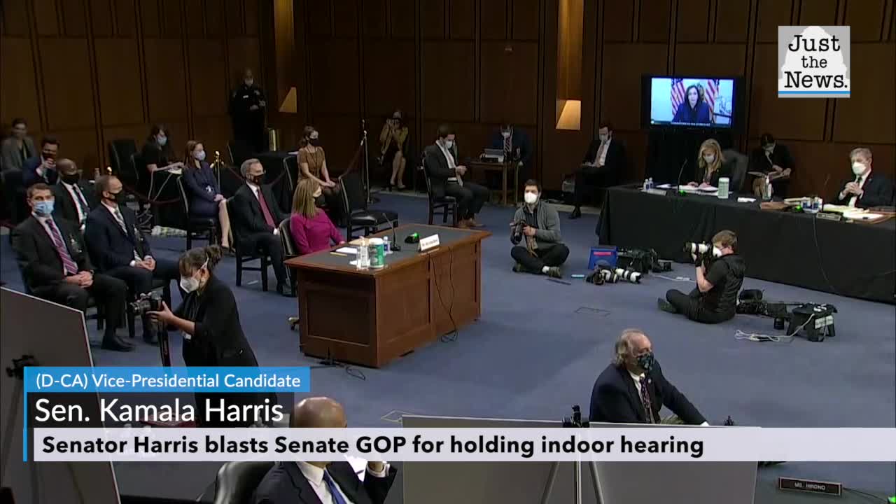 Kamala Harris blasts Senate GOP for holding indoor hearing for Supreme Court nominee