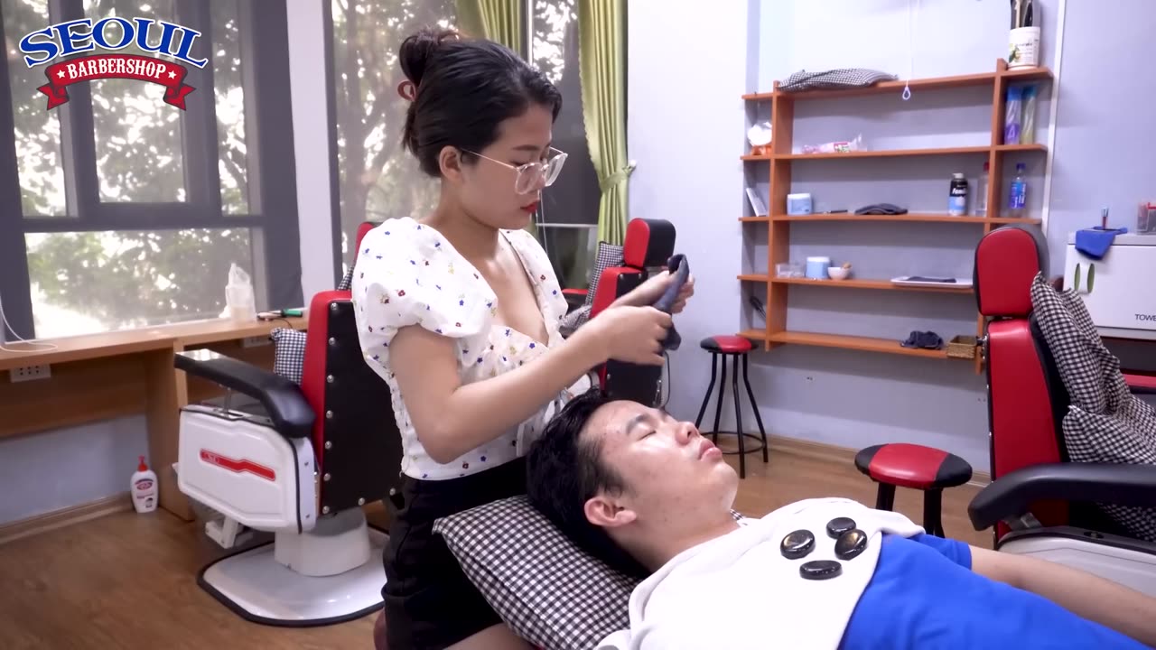 cute girlfriend who smiles every time she is surprised during a massage