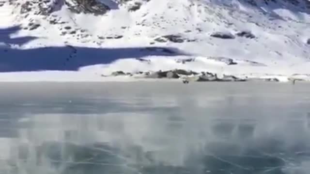 BUDDY tried walking on ice for the first time, albeit a little slippery.