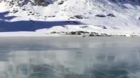 BUDDY tried walking on ice for the first time, albeit a little slippery.