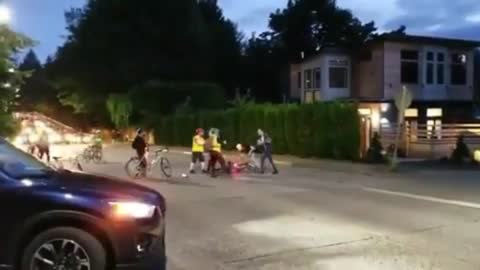 Man Gets Out Of Car To Hit Protestors Blocking The Road