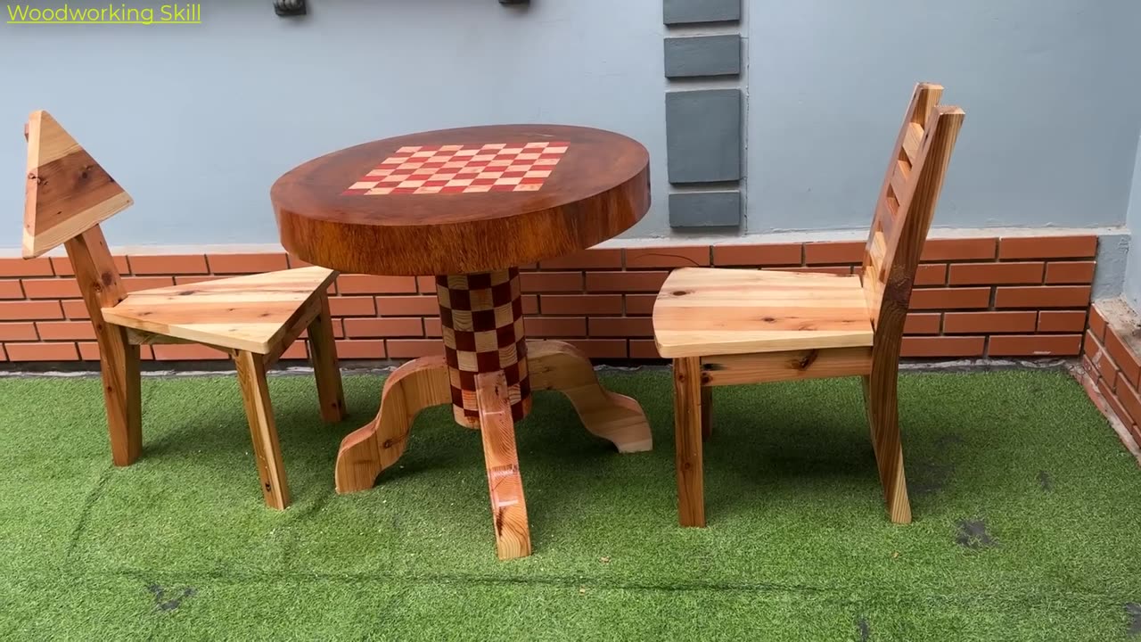 DIY Woodworking: Creating a Chessboard-Inspired Furniture Ensemble from Salvaged Wood