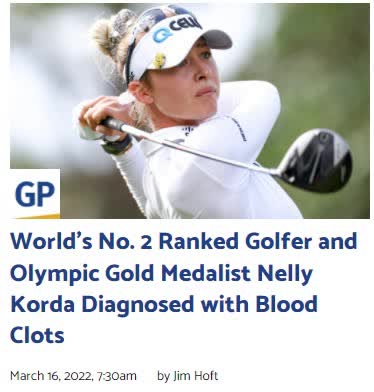 World’s No. 2 Ranked Golfer and Olympic Gold Medalist Nelly Korda Diagnosed with Blood Clots