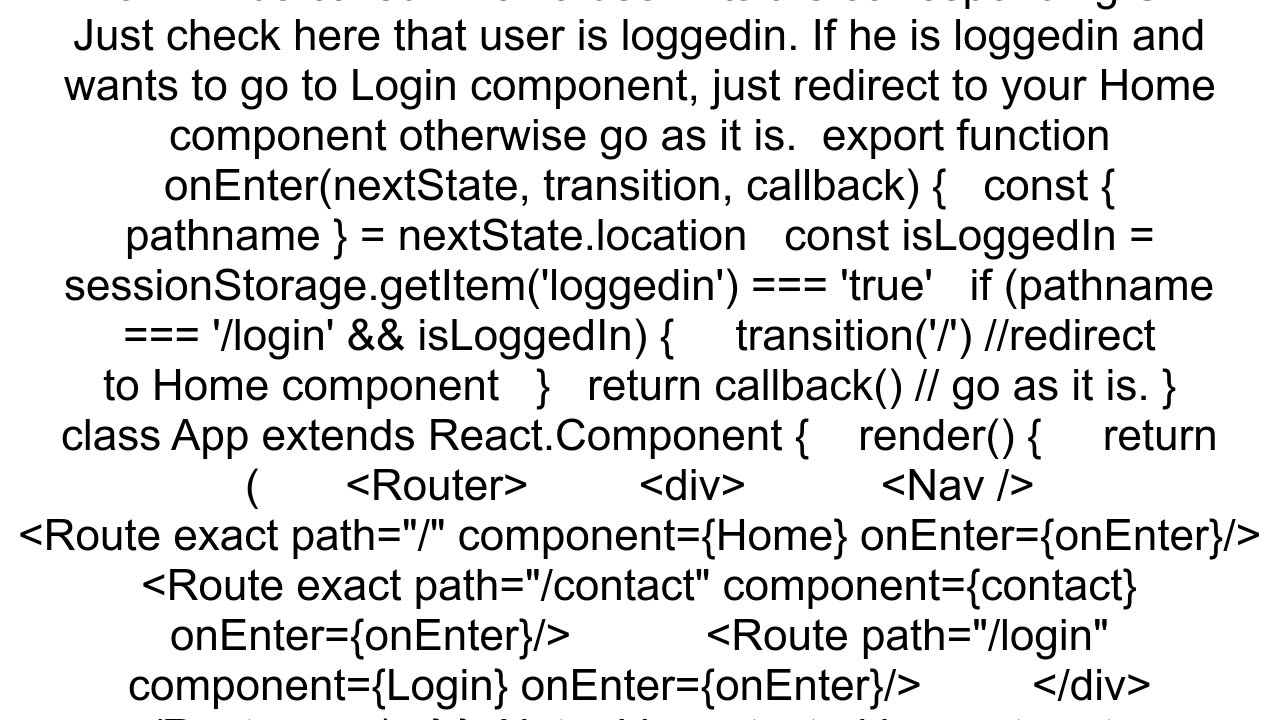 Javascript React redirect if session variable is set