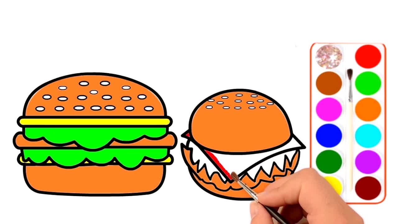 Drawing and Coloring for Kids - How to Draw Burger and Muffin